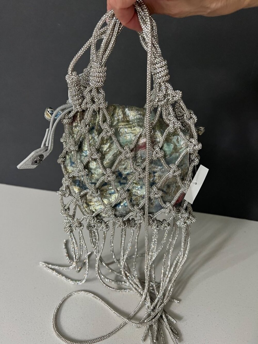 KURT GEIGER LONDON Mini Macramé Crystal Drawstring Bag - Picture 3 of 10